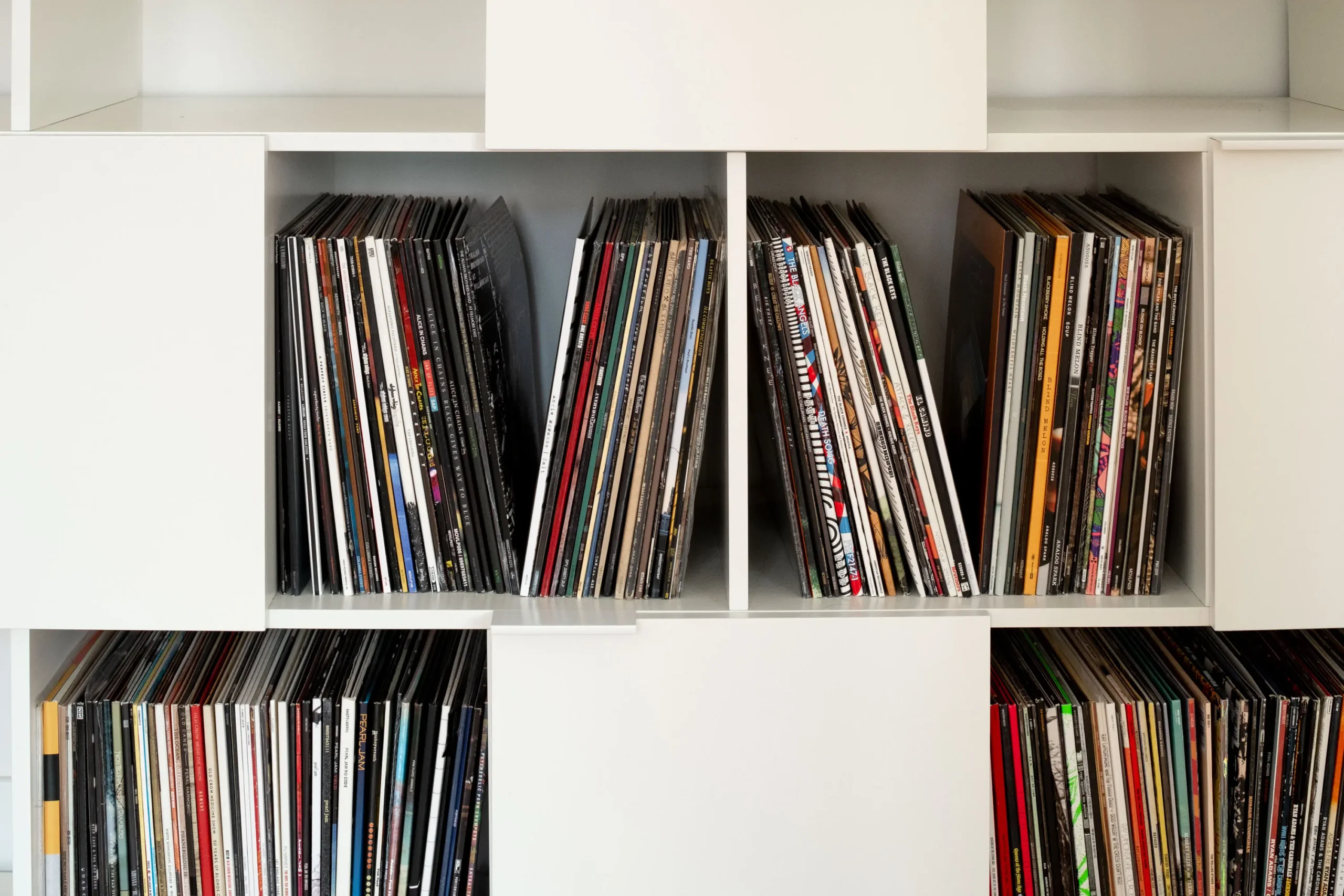 Photograph of interior vinyl shelves in a house in Bilbao, Spain. Photograph of interior vinyl shelves in a house in Bilbao, Spain.